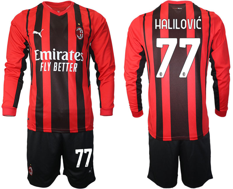 Men 2021-2022 Club Ac Milan home red Long Sleeve #77 Soccer Jersey
